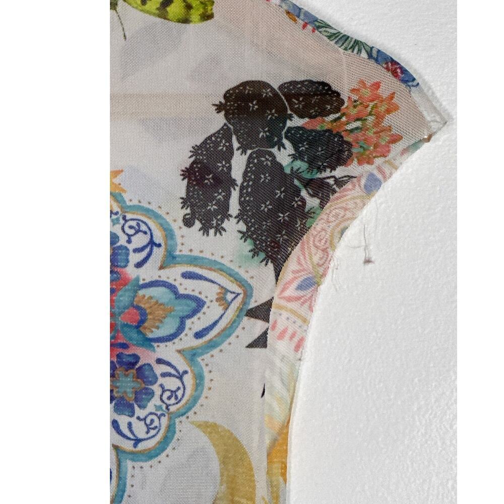 AFRM Nina Top Sun & Floral Print Sheer Mesh Cap Sleeve Tee Summer Convo M - Picture 4 of 11
